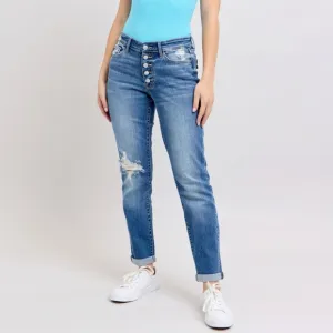 Judy Blue Full Size Button Fly Distressed Jeans with Pockets Plus Size