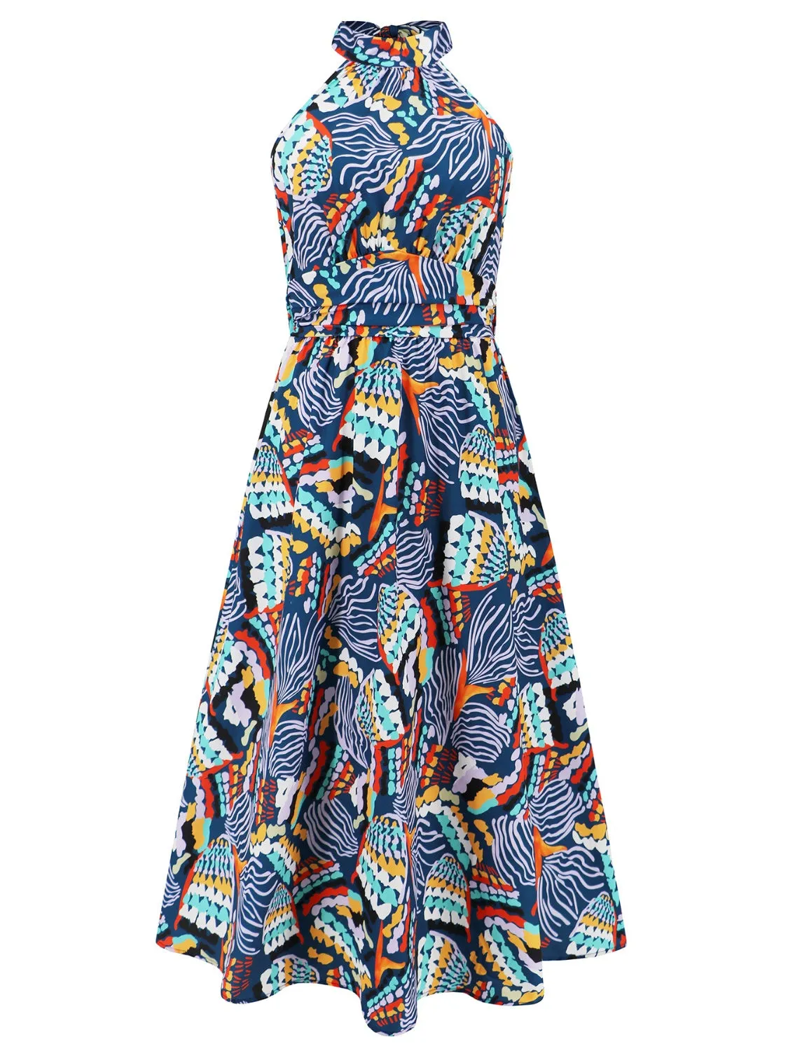 Kallie Ruched Printed Halter Neck Sleeveless Dress