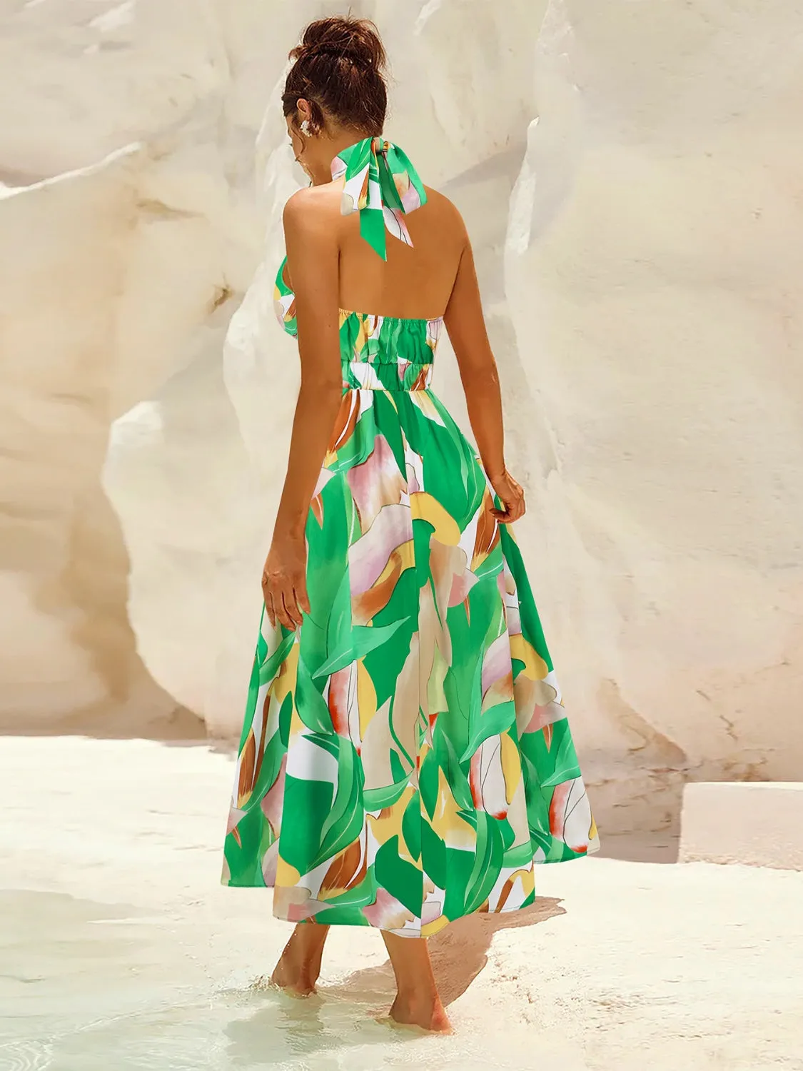 Kallie Ruched Printed Halter Neck Sleeveless Dress