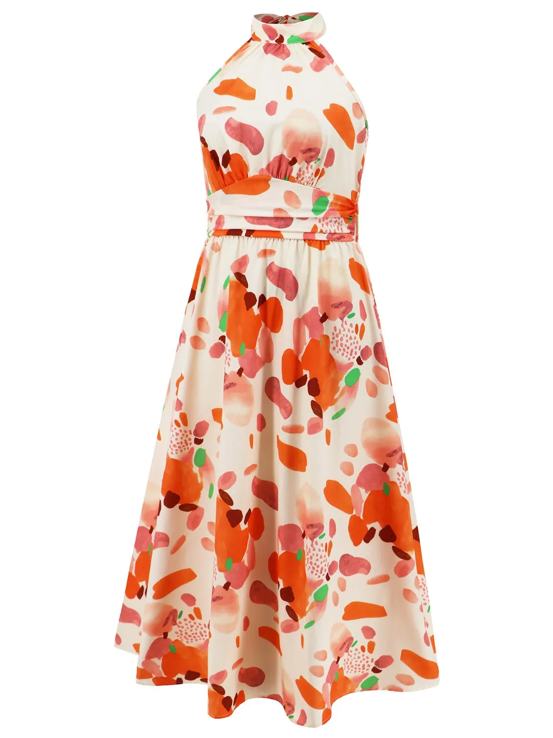 Kallie Ruched Printed Halter Neck Sleeveless Dress