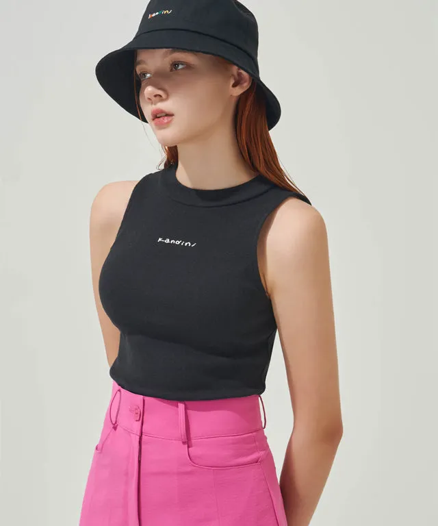 KANDINI Half-neck Sleeveless T-shirts - Black