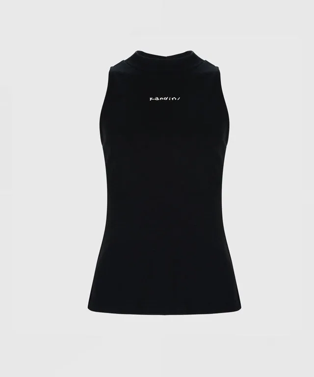KANDINI Half-neck Sleeveless T-shirts - Black