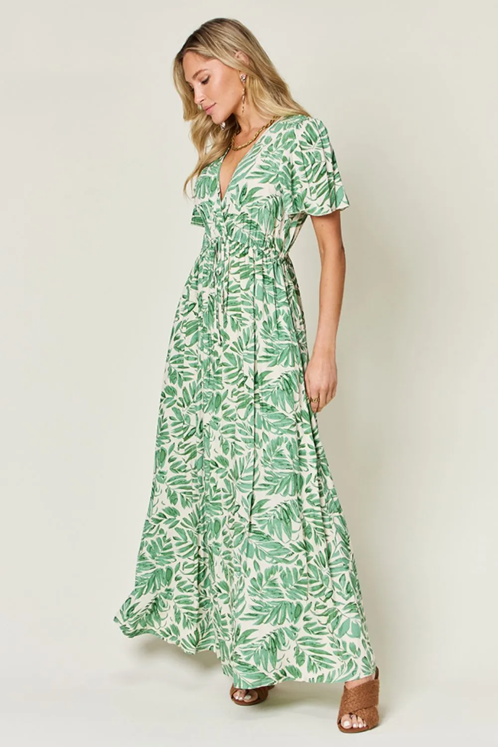 Kaylee Full Size Printed Drawstring Short Sleeve Dress