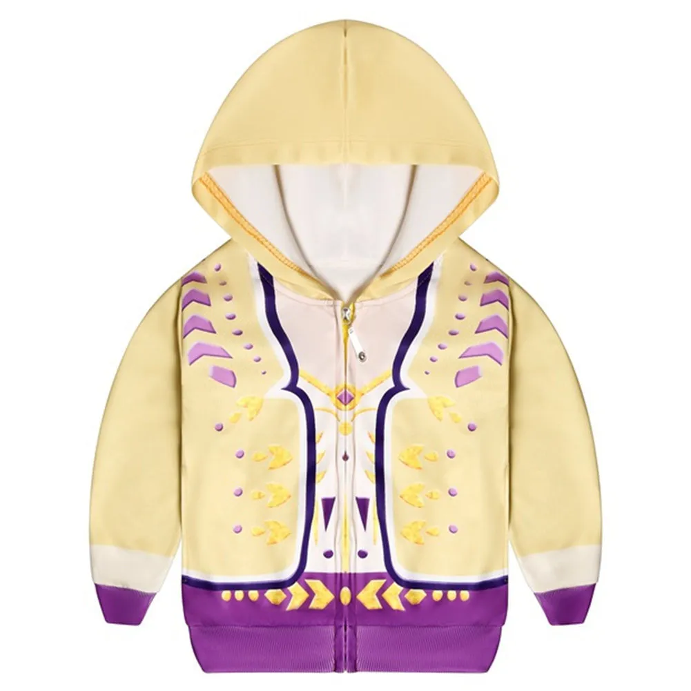 Kids Frozen2 Princess Anna Hoodies Yellow Zip Up Sweatshirt