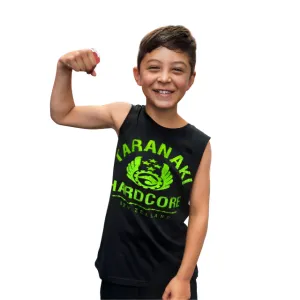 Kids Vintage Muscle Singlet - Black/Lime