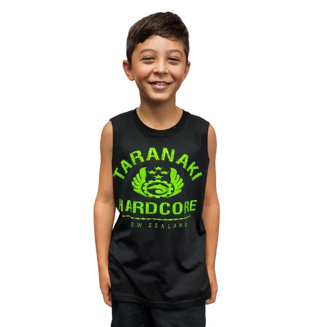 Kids Vintage Muscle Singlet - Black/Lime