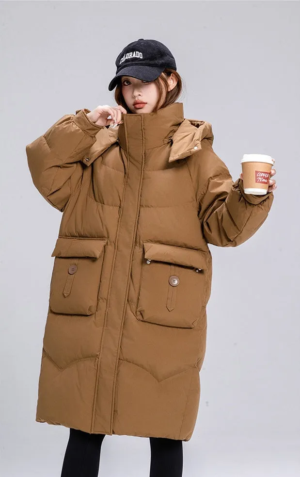 Knee-Length Padded Women's Puffer Coat for Ultimate Warmth