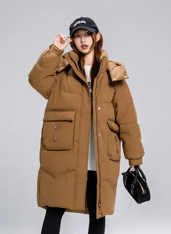 Knee-Length Padded Women's Puffer Coat for Ultimate Warmth