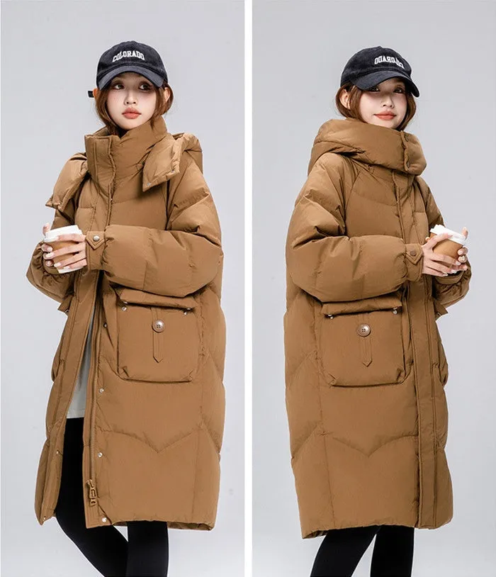 Knee-Length Padded Women's Puffer Coat for Ultimate Warmth