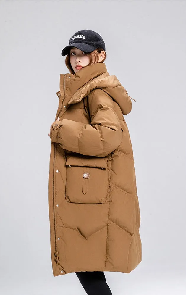 Knee-Length Padded Women's Puffer Coat for Ultimate Warmth
