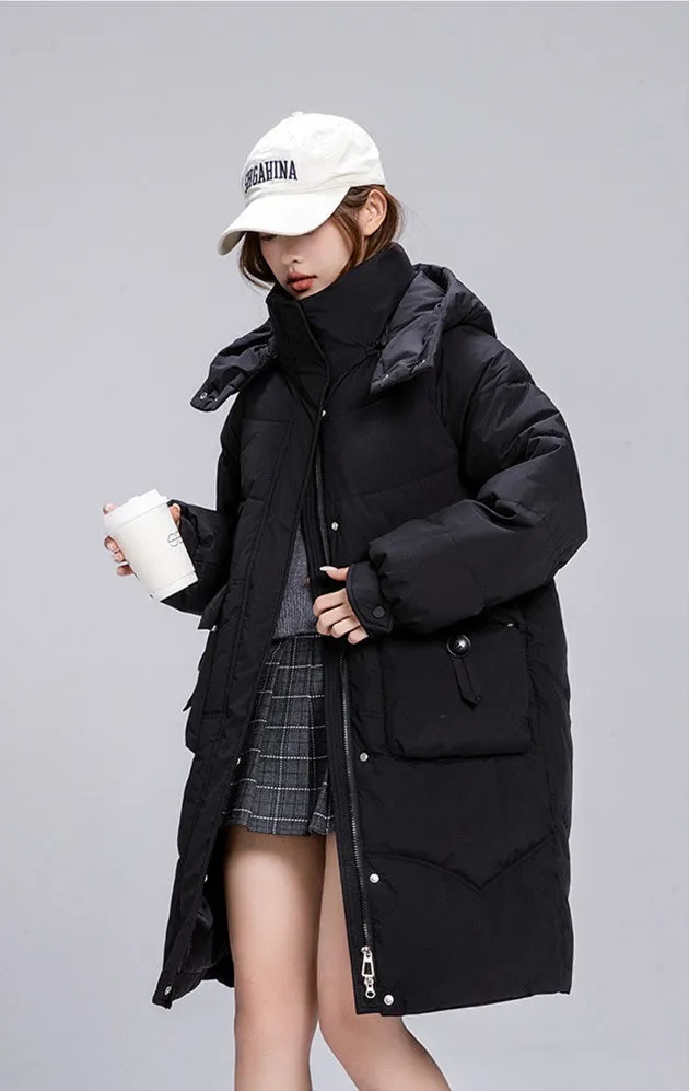 Knee-Length Padded Women's Puffer Coat for Ultimate Warmth