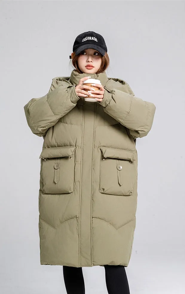 Knee-Length Padded Women's Puffer Coat for Ultimate Warmth