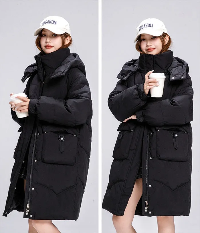 Knee-Length Padded Women's Puffer Coat for Ultimate Warmth