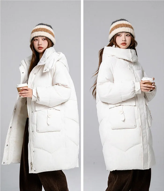 Knee-Length Padded Women's Puffer Coat for Ultimate Warmth