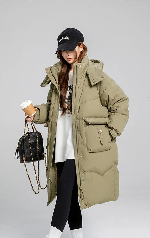 Knee-Length Padded Women's Puffer Coat for Ultimate Warmth