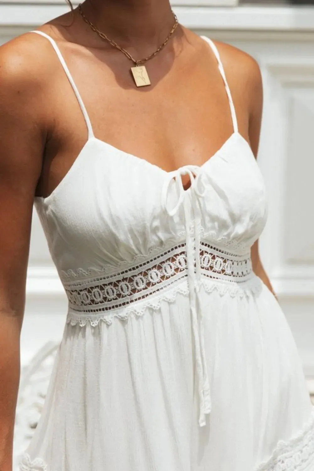 Lace Trim Square Neck Midi Cami Dress