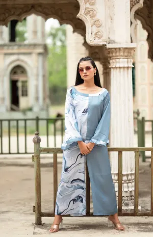Leher Oversized A Line Pant with Asymmetrical Top Co-Ord Set