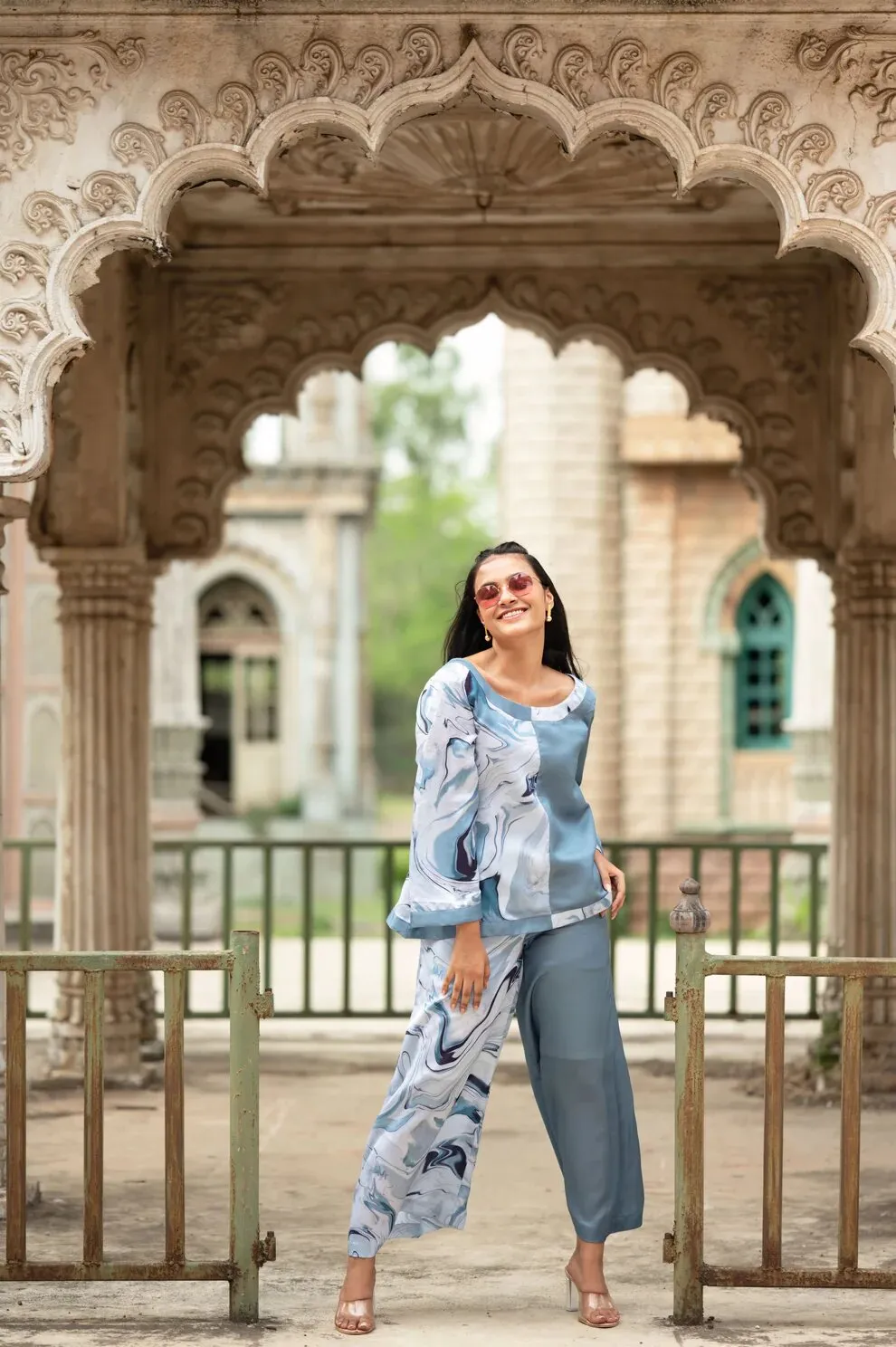 Leher Oversized A Line Pant with Asymmetrical Top Co-Ord Set