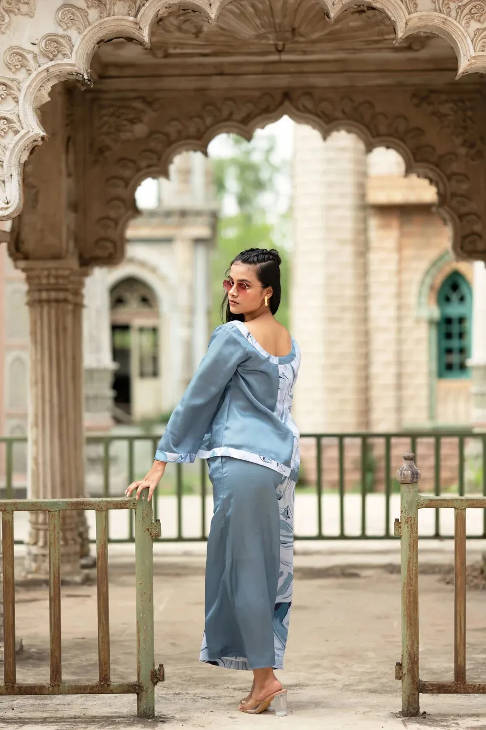 Leher Oversized A Line Pant with Asymmetrical Top Co-Ord Set
