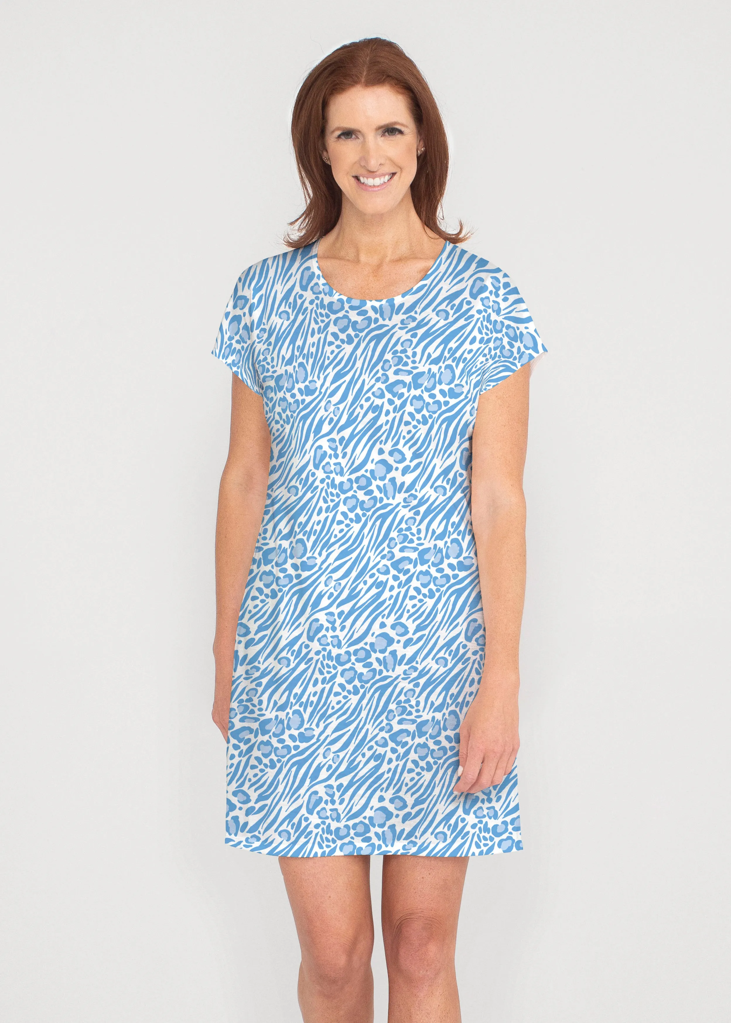 Leo Hotsy Totsy Blue (8166) ~ French Terry Short Sleeve Crew Dress