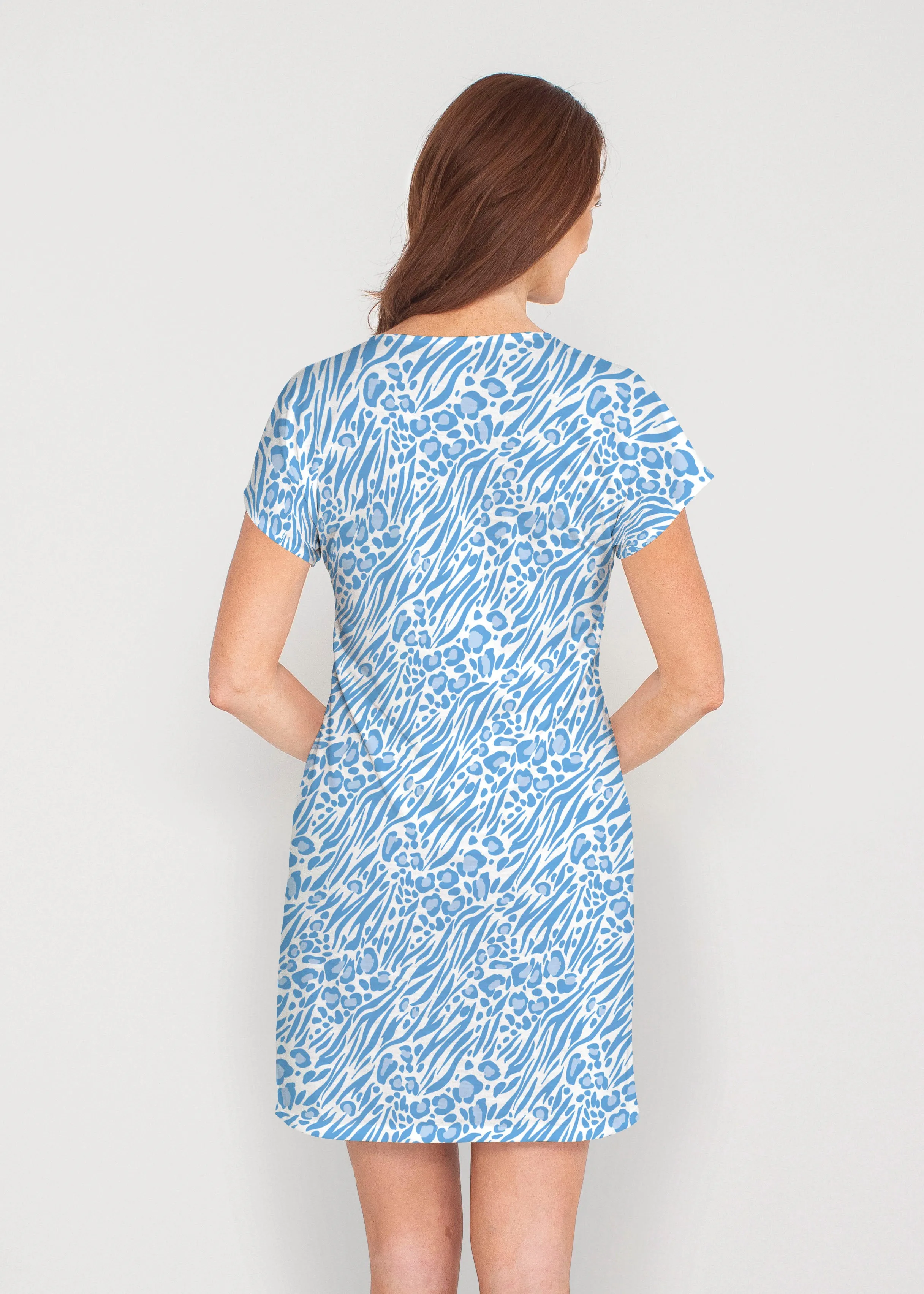 Leo Hotsy Totsy Blue (8166) ~ French Terry Short Sleeve Crew Dress
