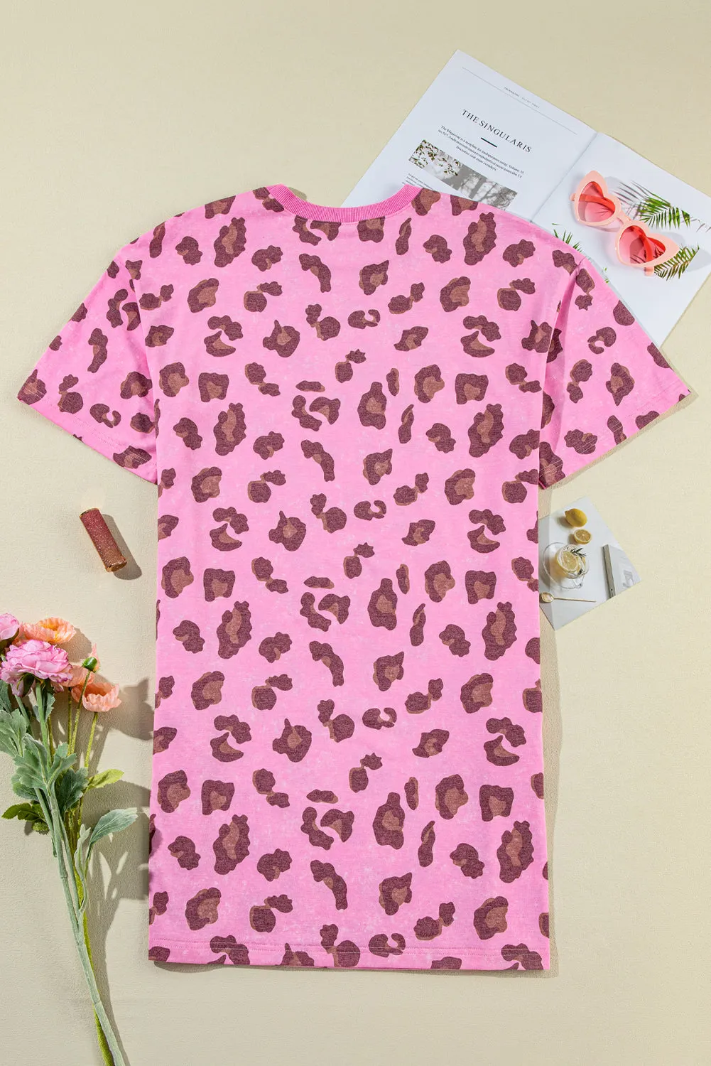 Leopard Print Mini Dress with Side Pockets and Vintage Wash