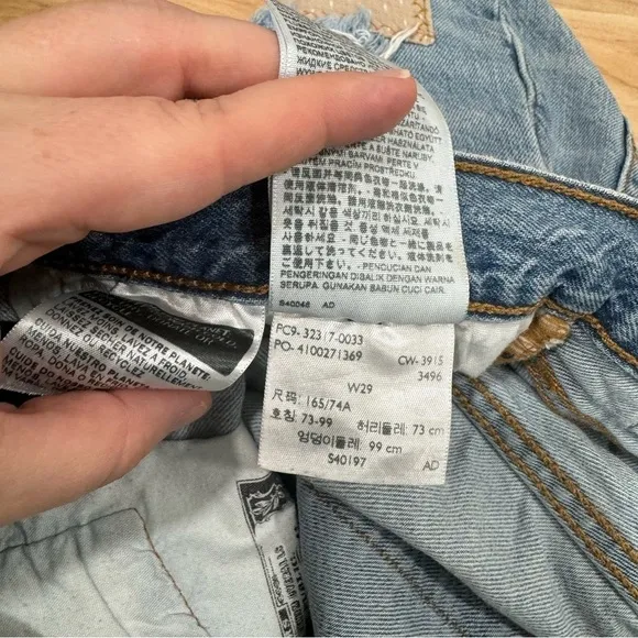 Levi’s 501 Patchwork Light Wash Distressed High Waist Denim Shirts Size 29