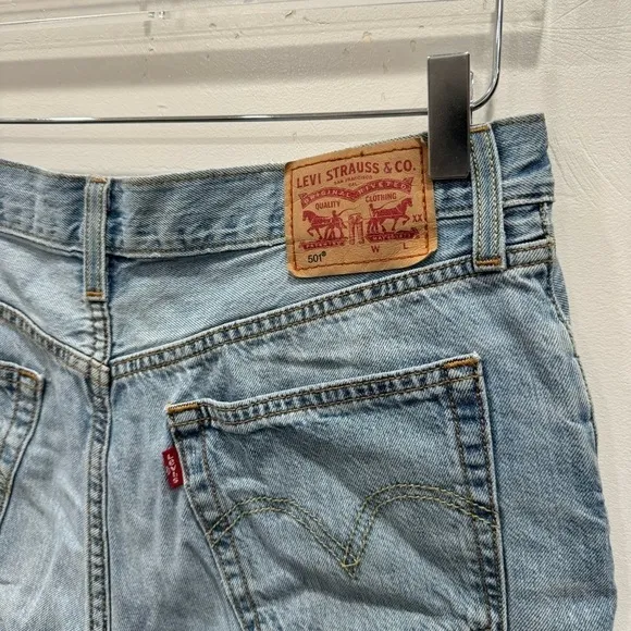 Levi’s 501 Patchwork Light Wash Distressed High Waist Denim Shirts Size 29