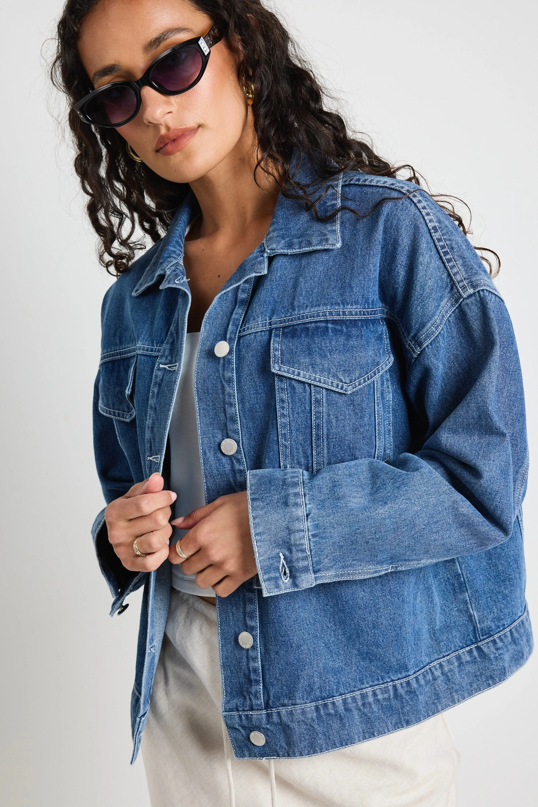 Lifelong Mineral Blue Oversized Denim Jacket