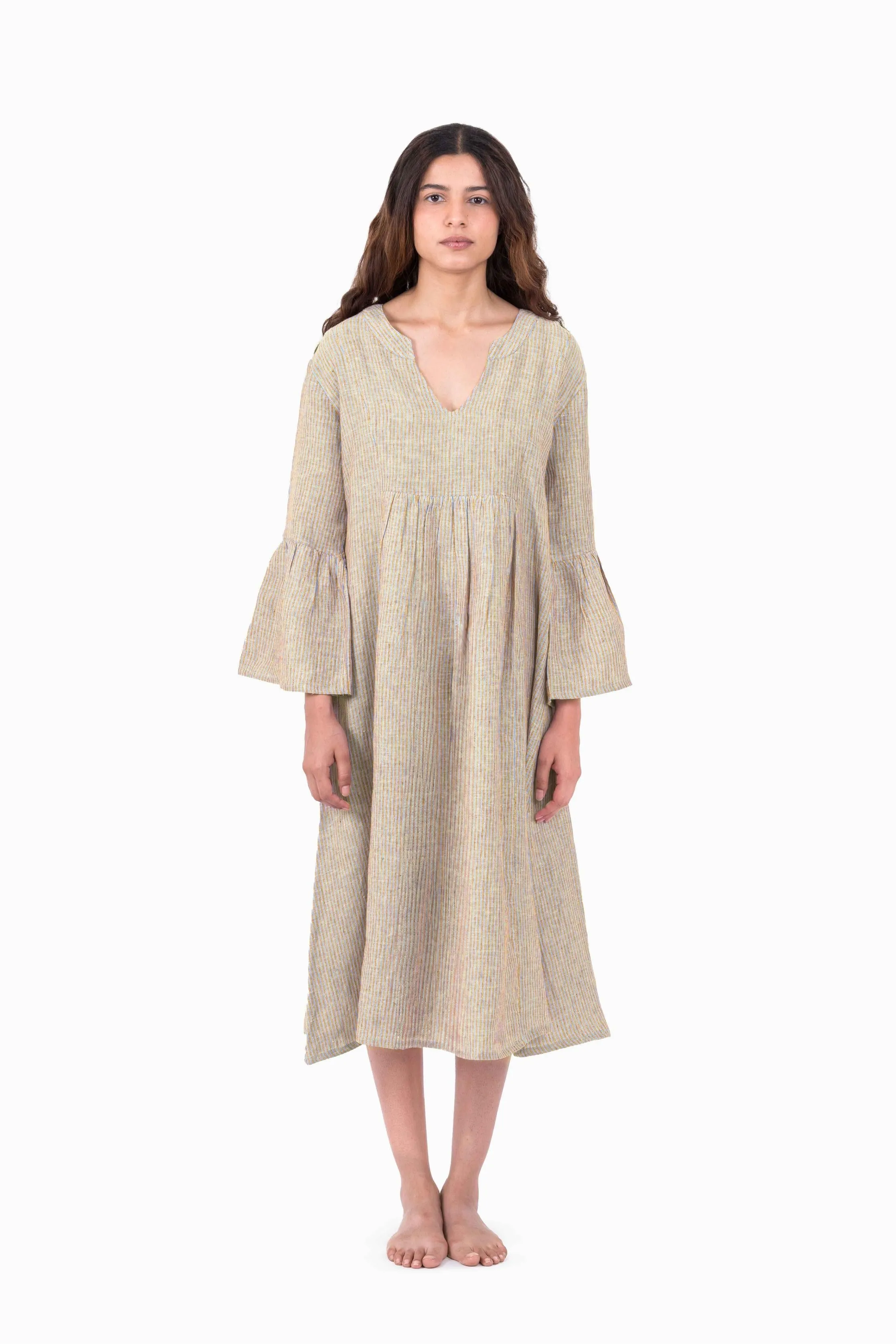 Linen Arlette Dress-Swirly Green