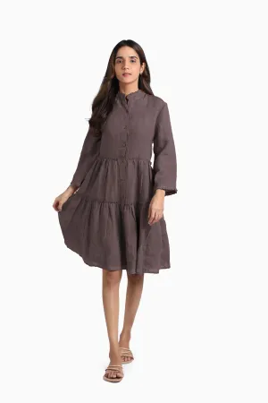 Linen Scarlet Midi Dress-Brown Bean