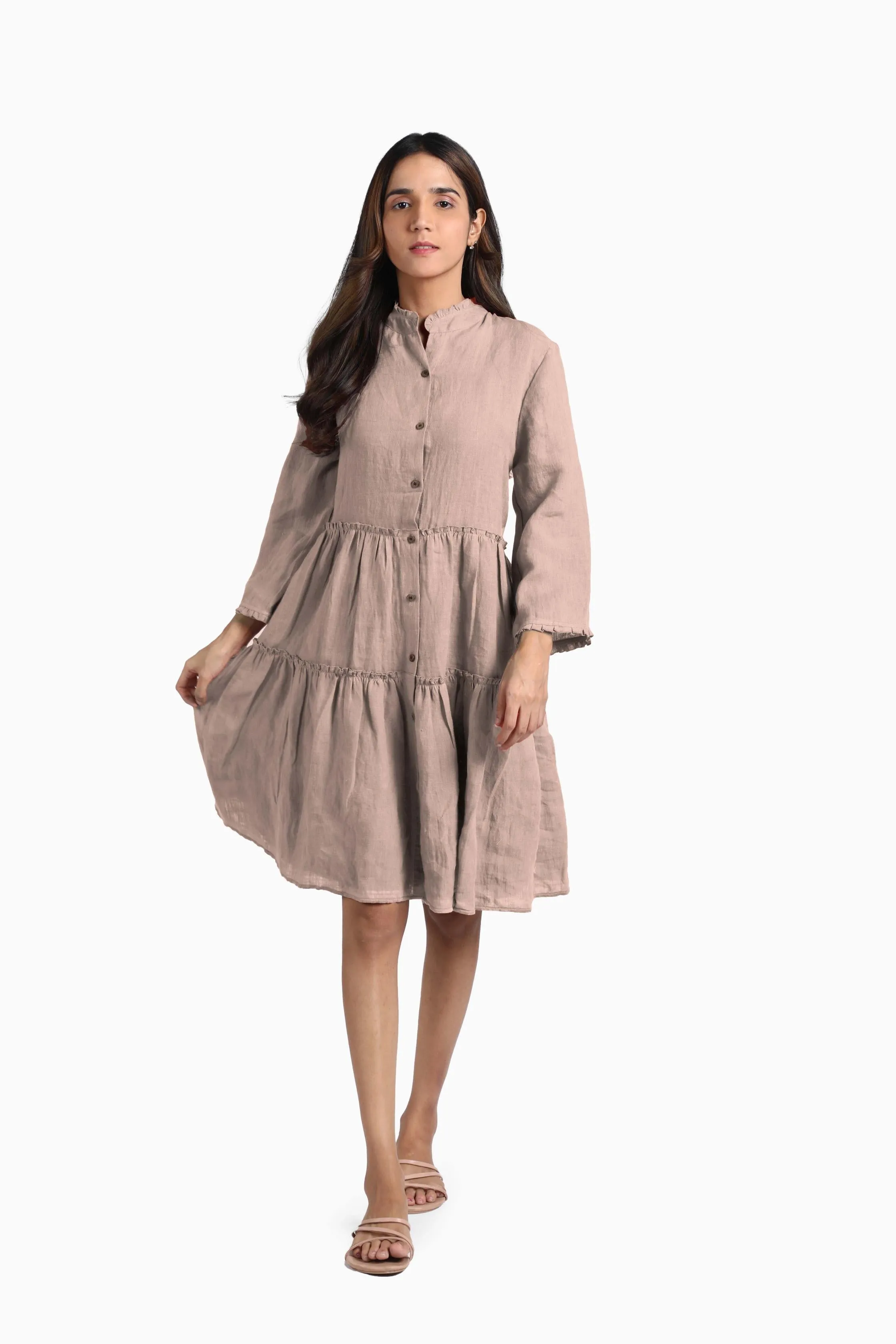 Linen Scarlet Midi Dress-Brown Bean