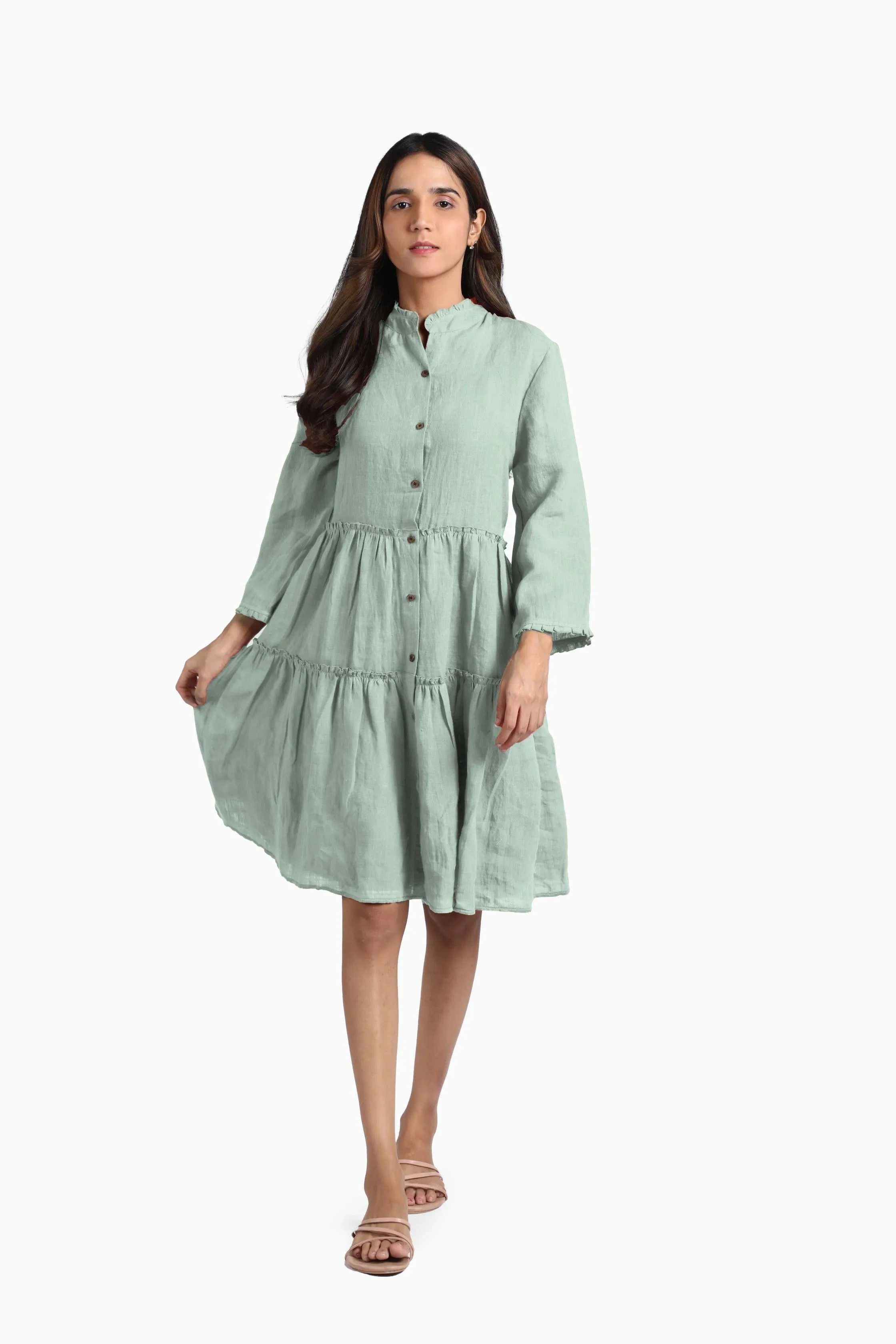Linen Scarlet Midi Dress-Brown Bean