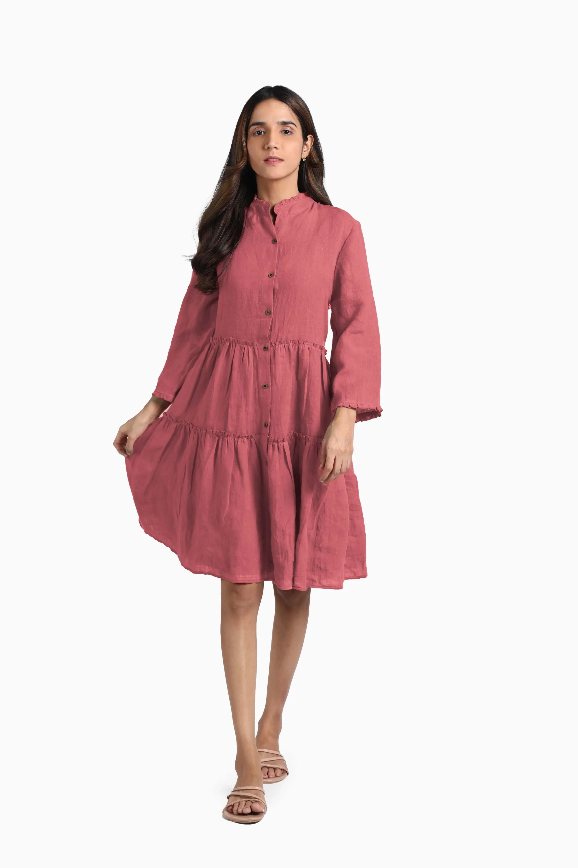 Linen Scarlet Midi Dress-Brown Bean