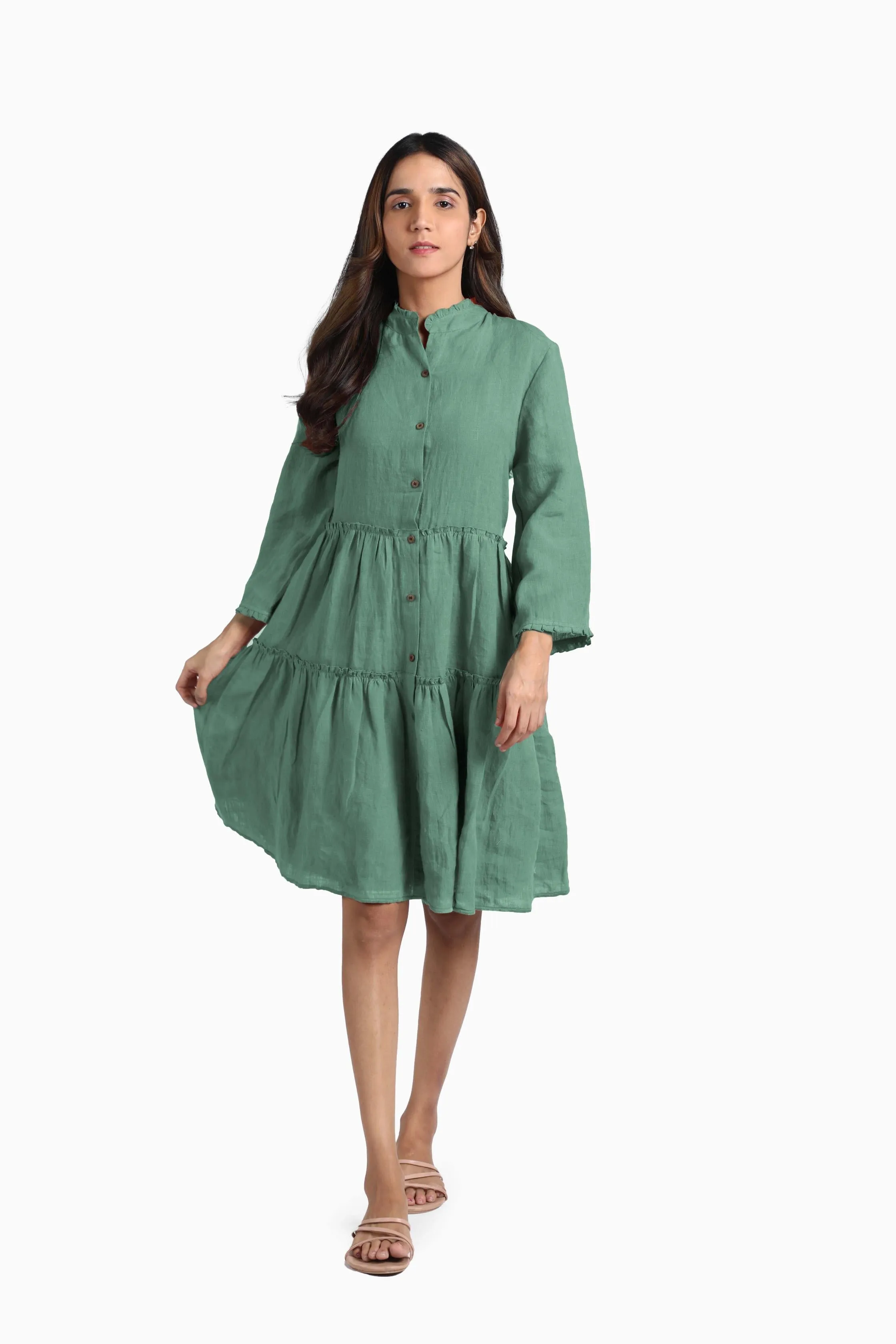 Linen Scarlet Midi Dress-Brown Bean