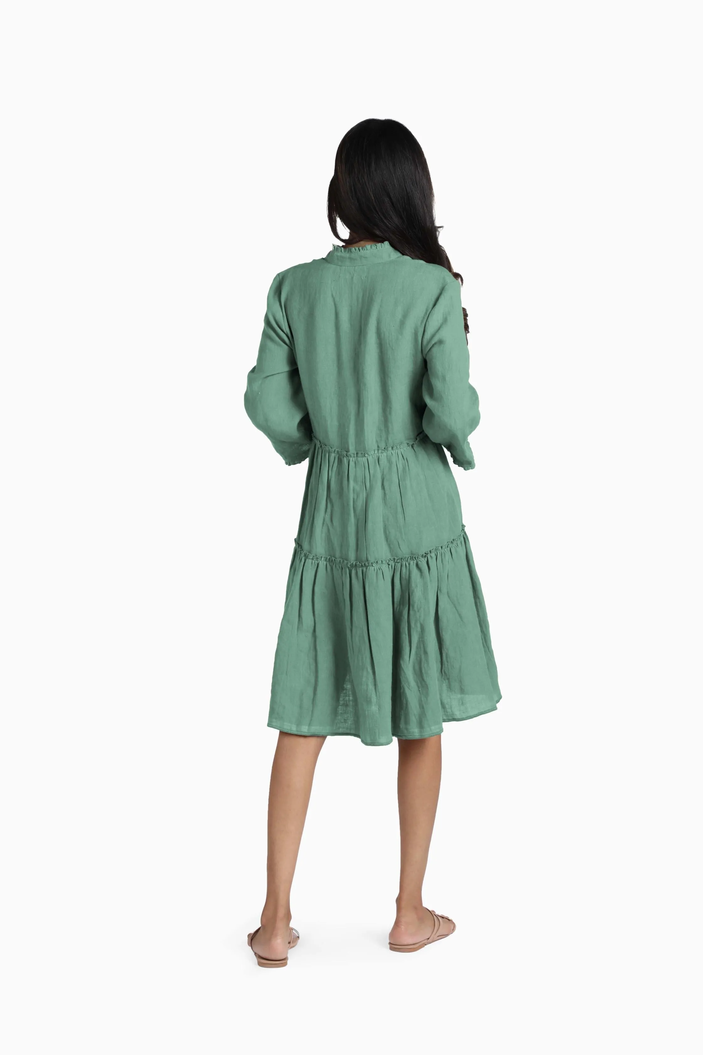 Linen Scarlet Midi Dress-Brown Bean