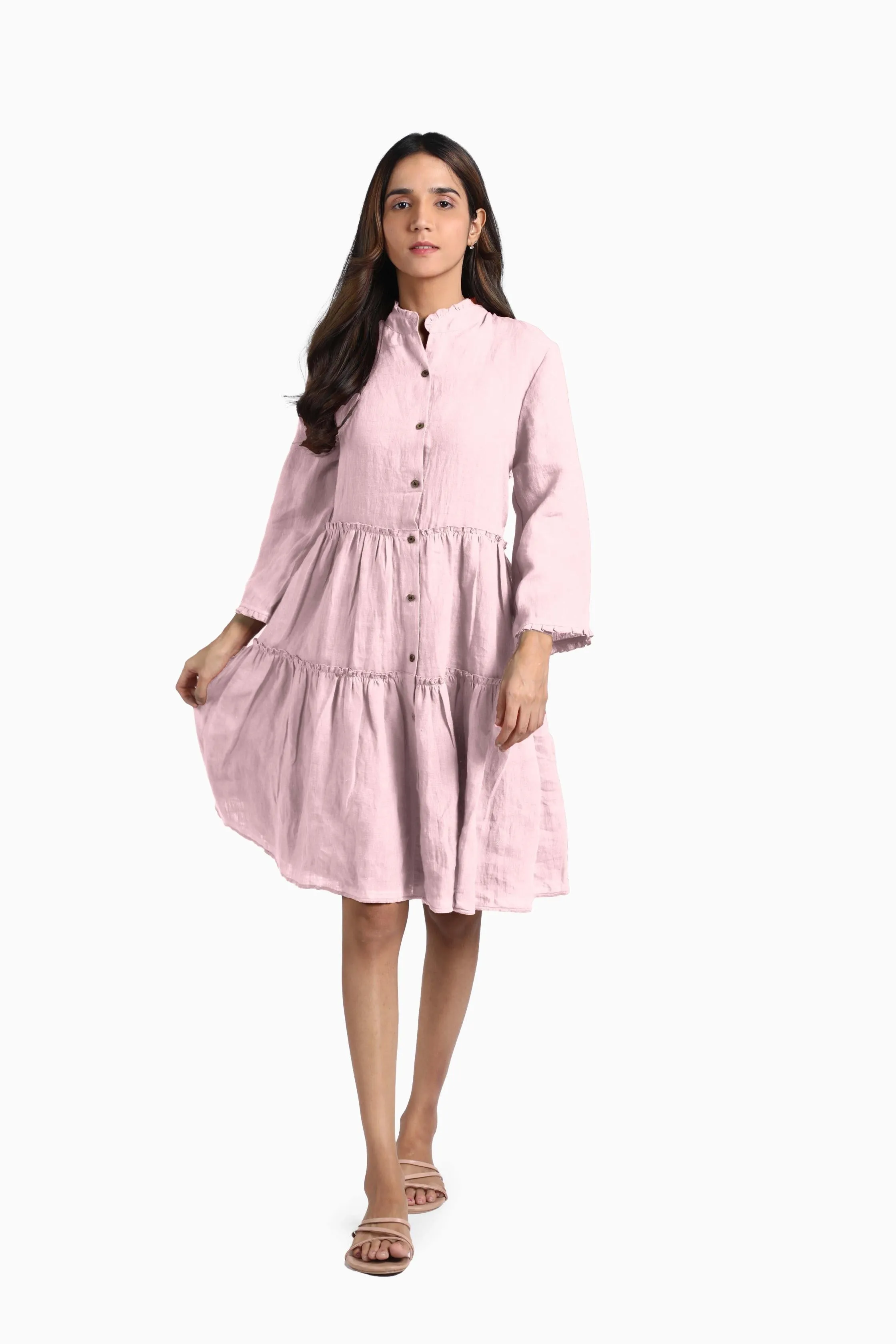 Linen Scarlet Midi Dress-Brown Bean