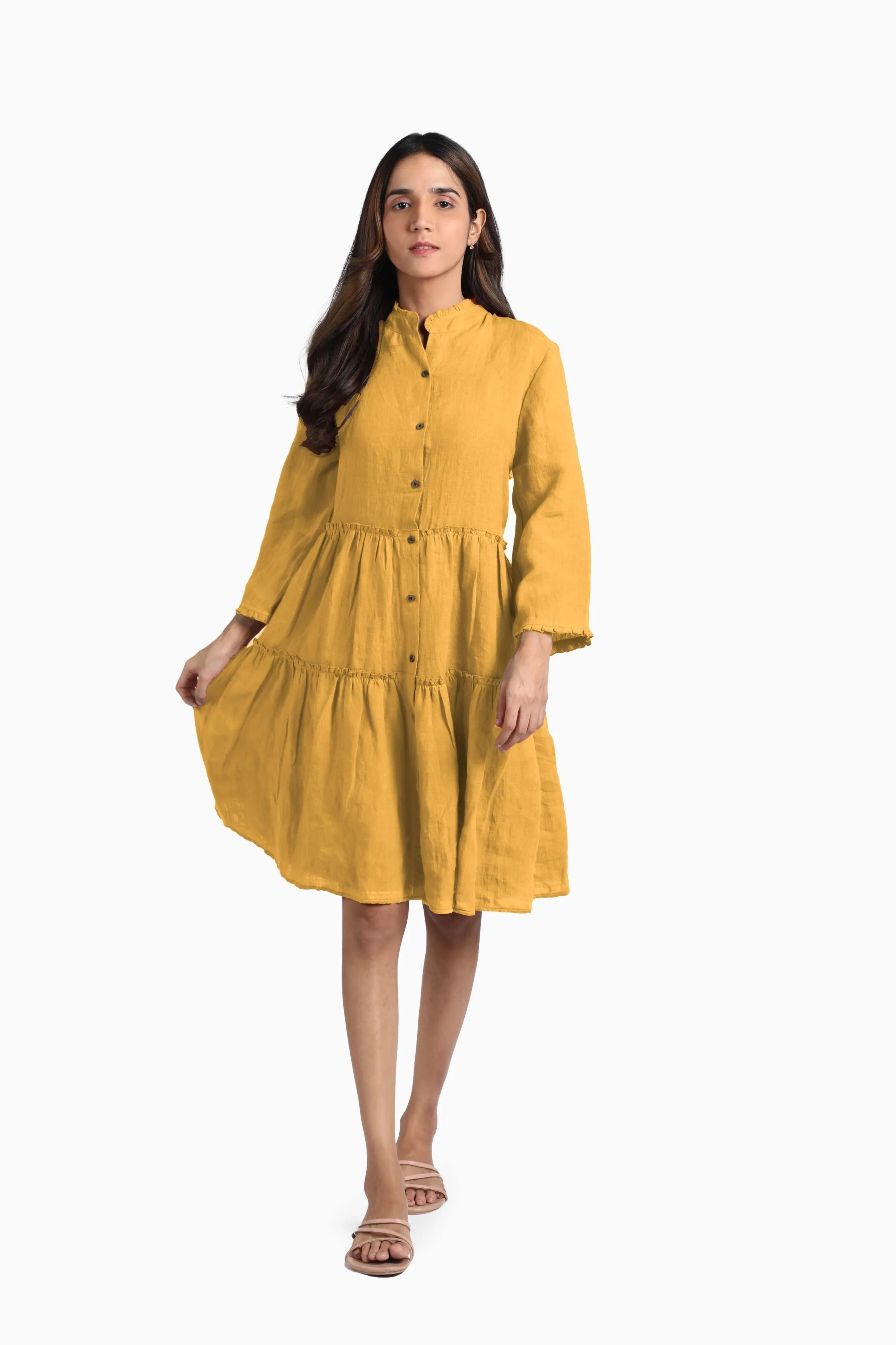 Linen Scarlet Midi Dress-Brown Bean