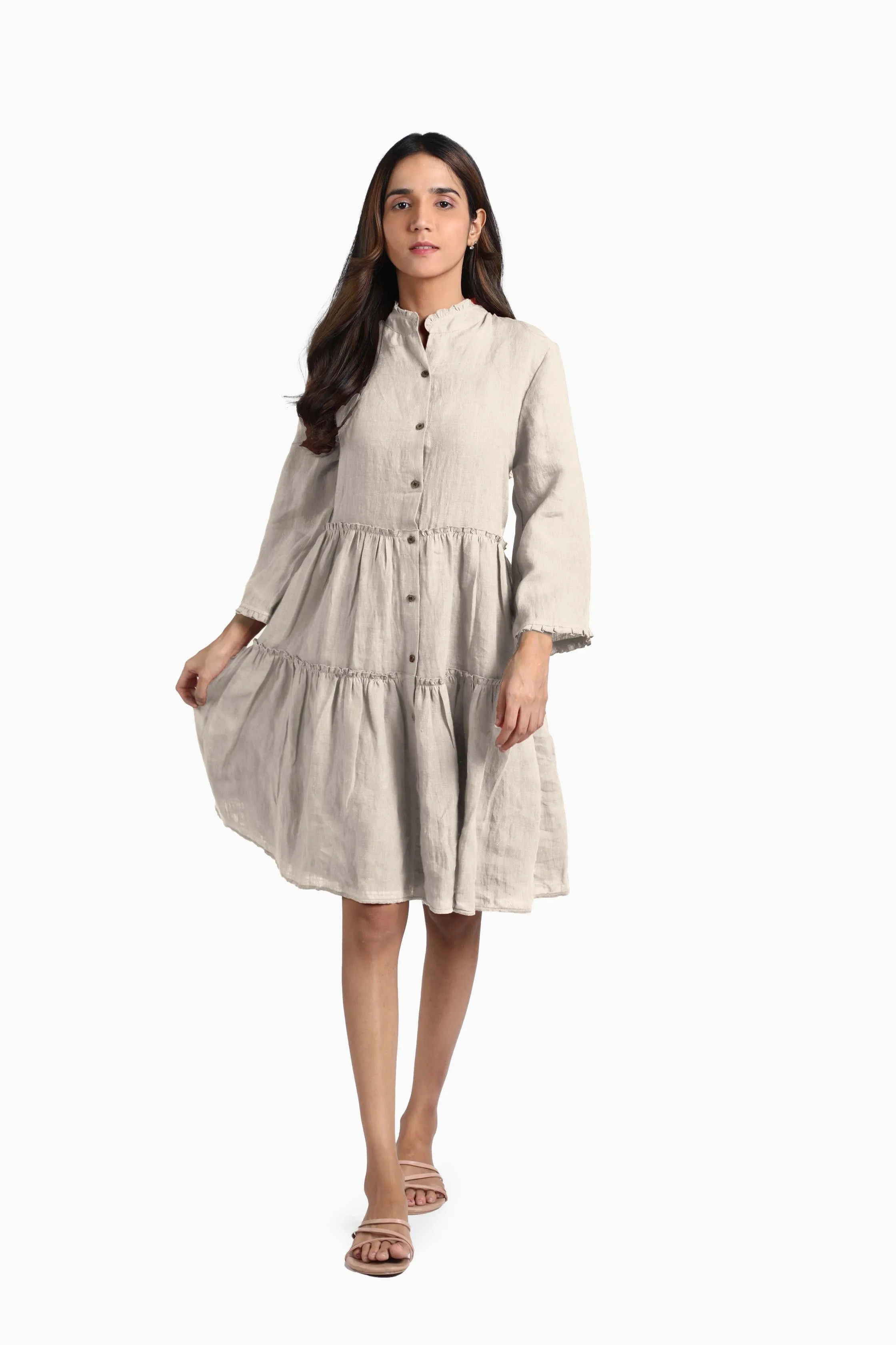 Linen Scarlet Midi Dress-Brown Bean