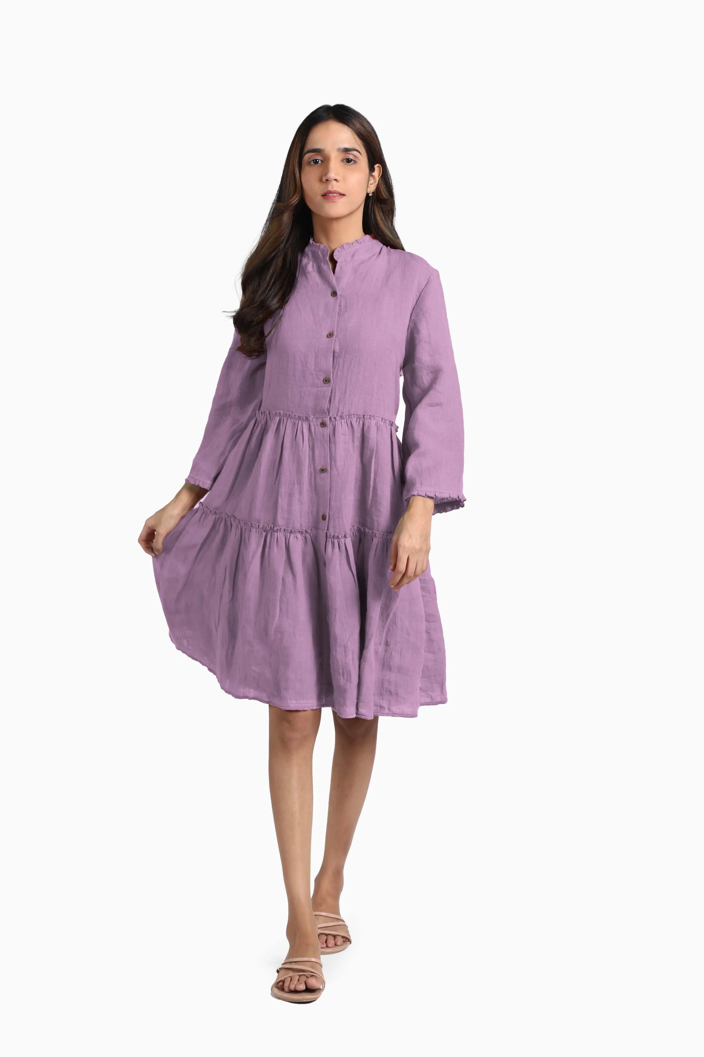 Linen Scarlet Midi Dress-Brown Bean