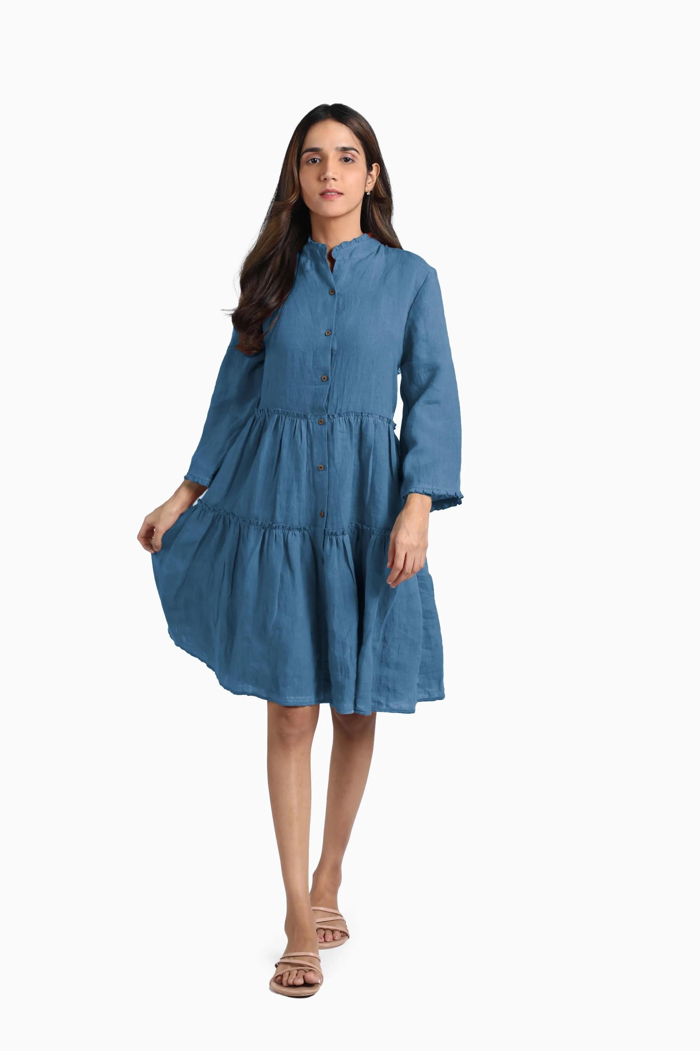 Linen Scarlet Midi Dress-Brown Bean