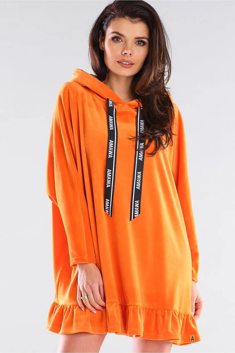 Logo Frill Hooded Sweatshirt Dress