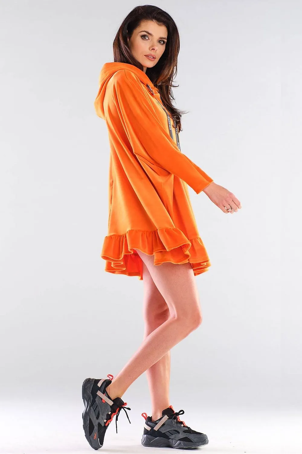 Logo Frill Hooded Sweatshirt Dress