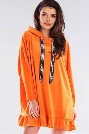 Logo Frill Hooded Sweatshirt Dress