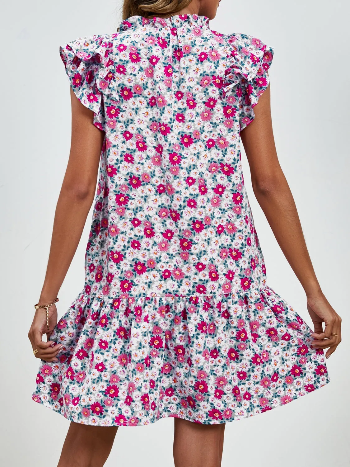 London Tied Floral Cap Sleeve Mini Dress