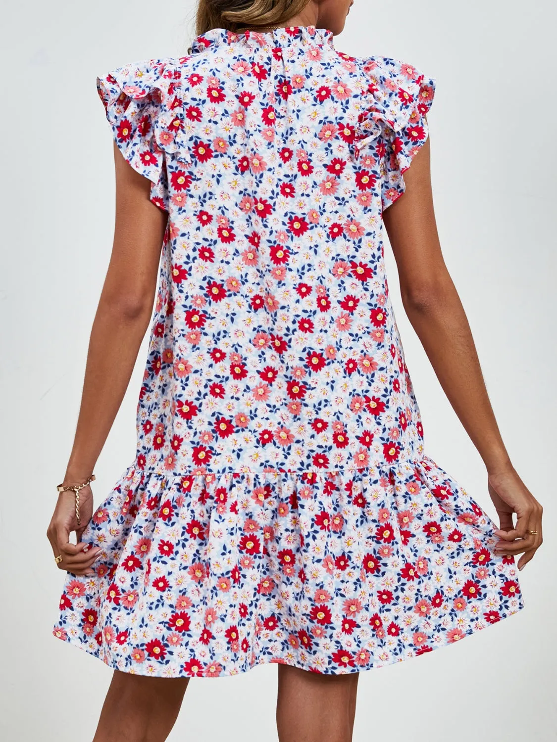 London Tied Floral Cap Sleeve Mini Dress