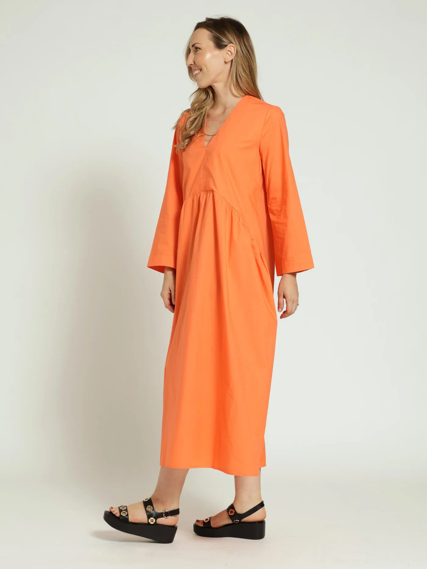 Long Sleeve Relaxed Maxi Dress - Orange