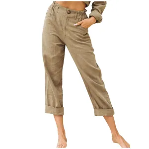 LRMQS Pants for Women 2024 Women Capri Pants 2024 Summer Trendy Linen Cropped Trouser with Pockets Beach Casual Cruise Fashion Capris Clothes Peime