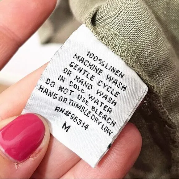 Luna Luz 100% Linen Inset Tank Pockets Dress Olive Green Lagenlook Medium Lounge