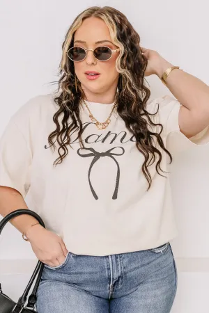 MAMA RIBBON BOW OVERSIZED GRAPHIC TEE